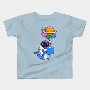 Cute Astronaut Riding Cute Whale And Holding Balloon Cartoon Kids T-Shirt